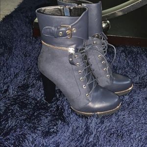 Navy Blue Booties with zipper trim